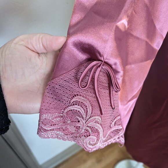 Vintage Robe Satin Lace Loungewear Boho Sash Coastal Grandma Girly Lingerie - Picture 4 of 7